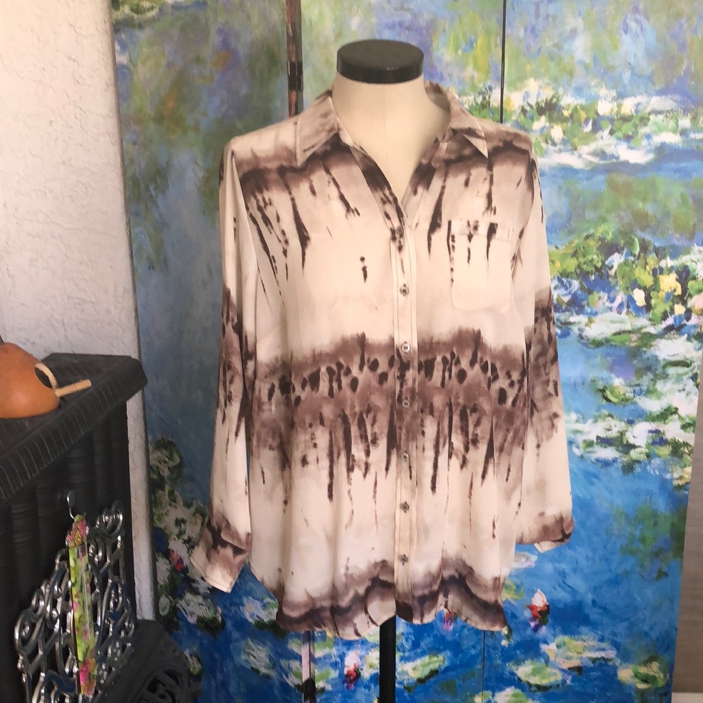 Blouse Long Sleeve Tan and Brown
